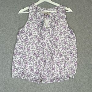 Brand New LOFT Womens Small Petite White Pink Floral Print Sleeveless Blouse Top